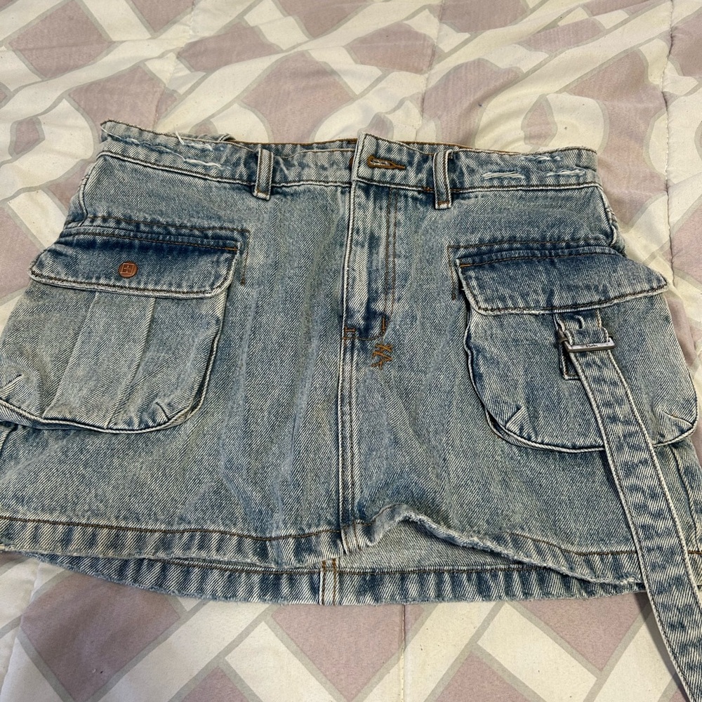 Denim Mini Skirt with Pockets